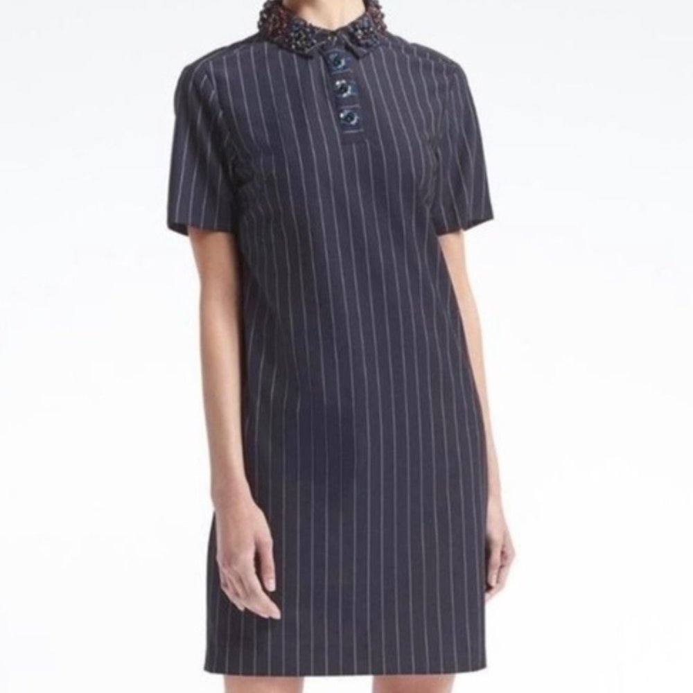 BANANA REPUBLIC | Embellished Pinstriped Dress